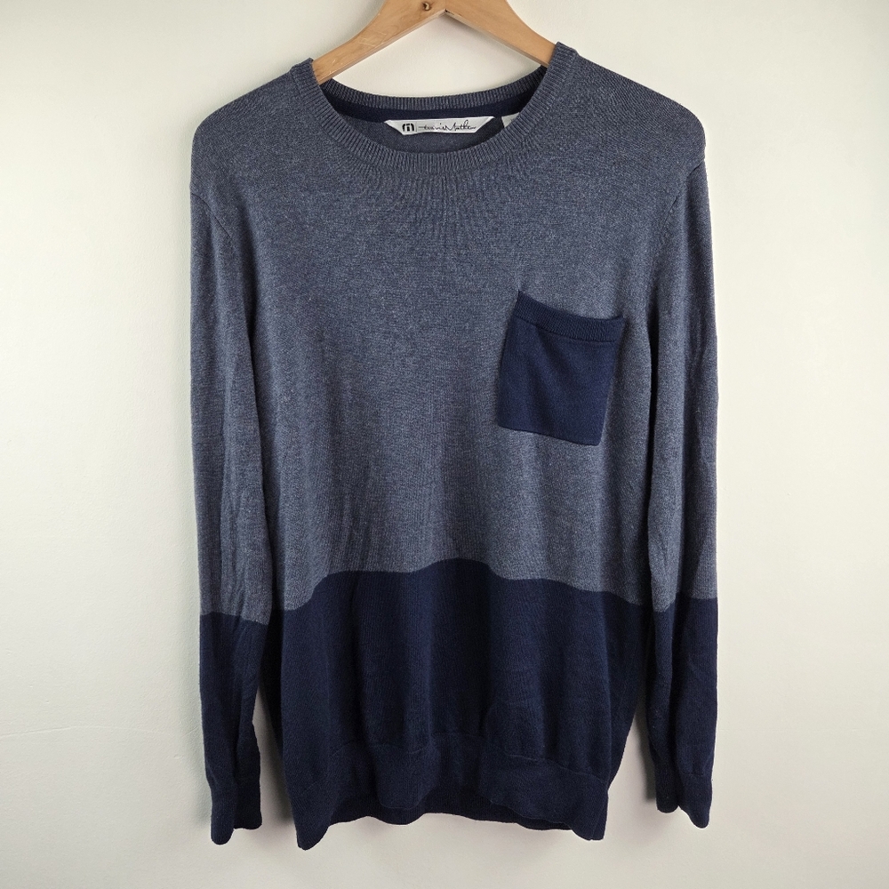 Travis Mathew Two Tone Sweater Mens L Blue Long Sleeve Pullover Cashmere Blend